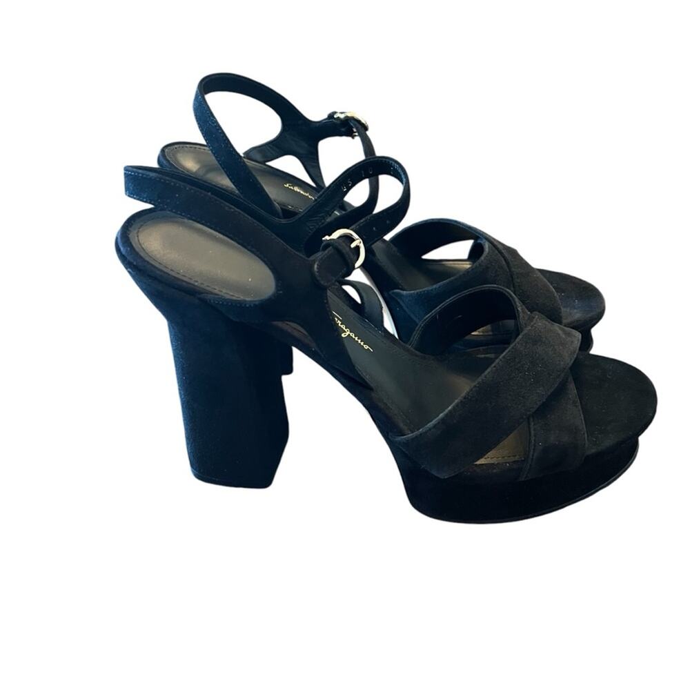 Ferragamo Sonya Suede Platform Ankle Strap Criss Cross High Heel Sandals NEW 10 - Picture 4 of 11